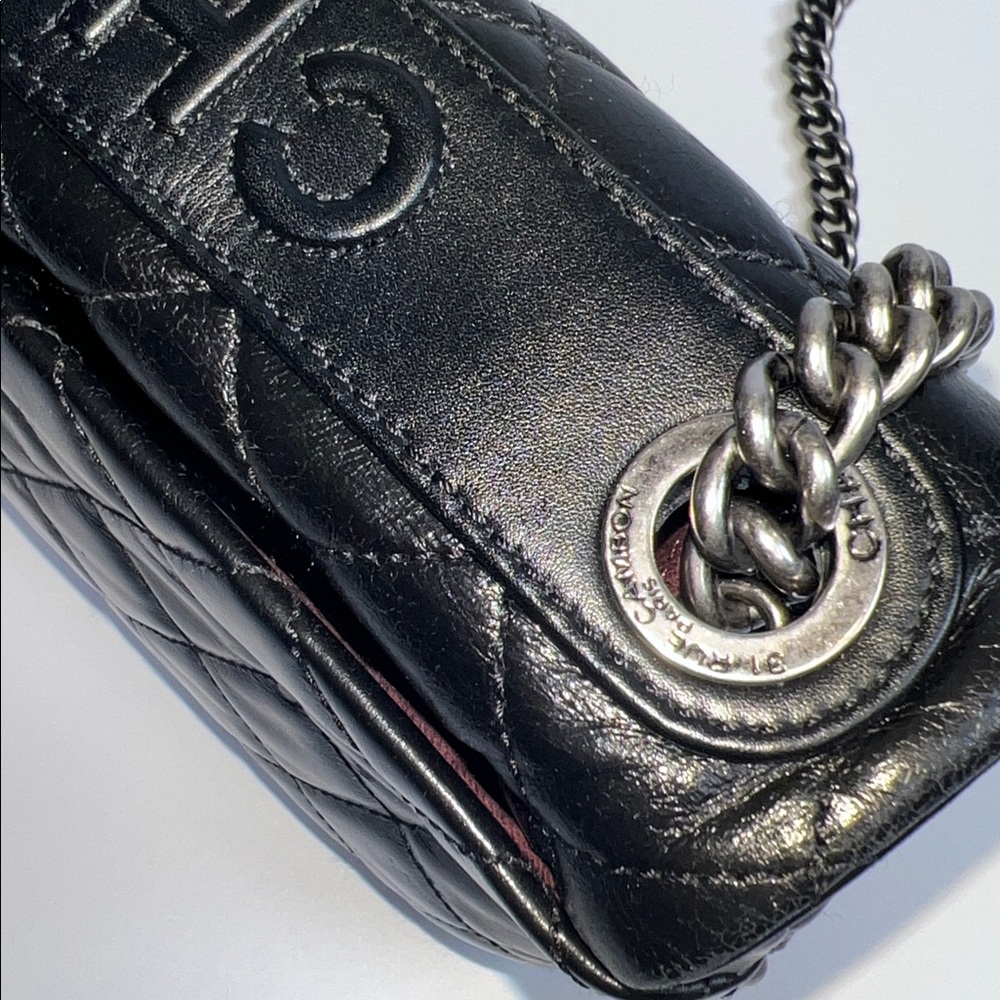 ❤️NWT CHANEL CC FLAP BAG IN BLACK AGED CALFSKIN LEATHER W/ RUTHENIUM HARDWARE - Picture 7 of 17